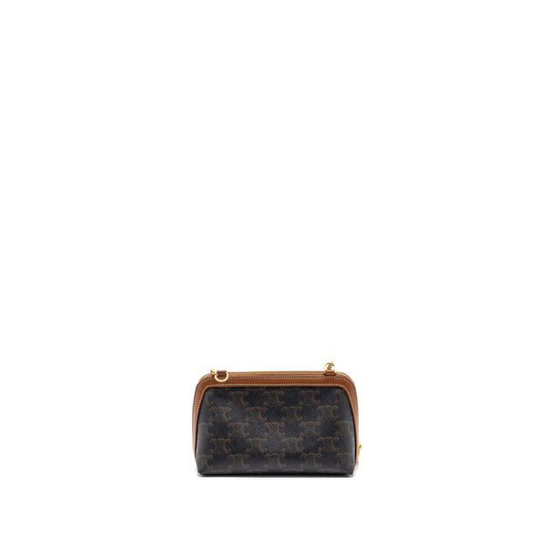 Celine Clutch With Chain Triomphe Canvas/Lambskin Tan GHW