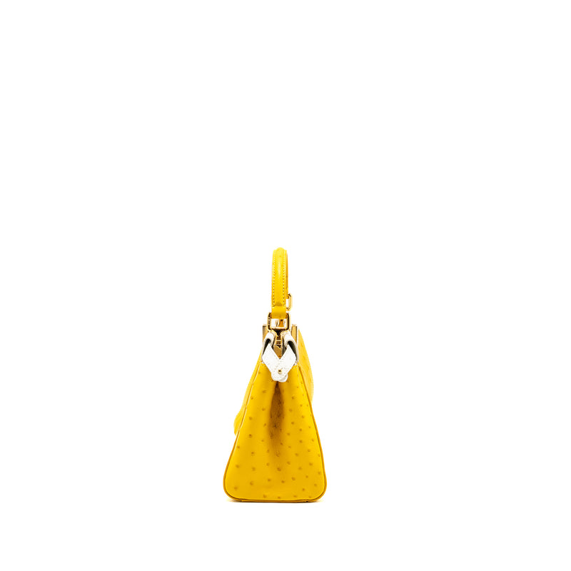 Fendi Mini Peekaboo Ostrich/Crystal Yellow/White GHW