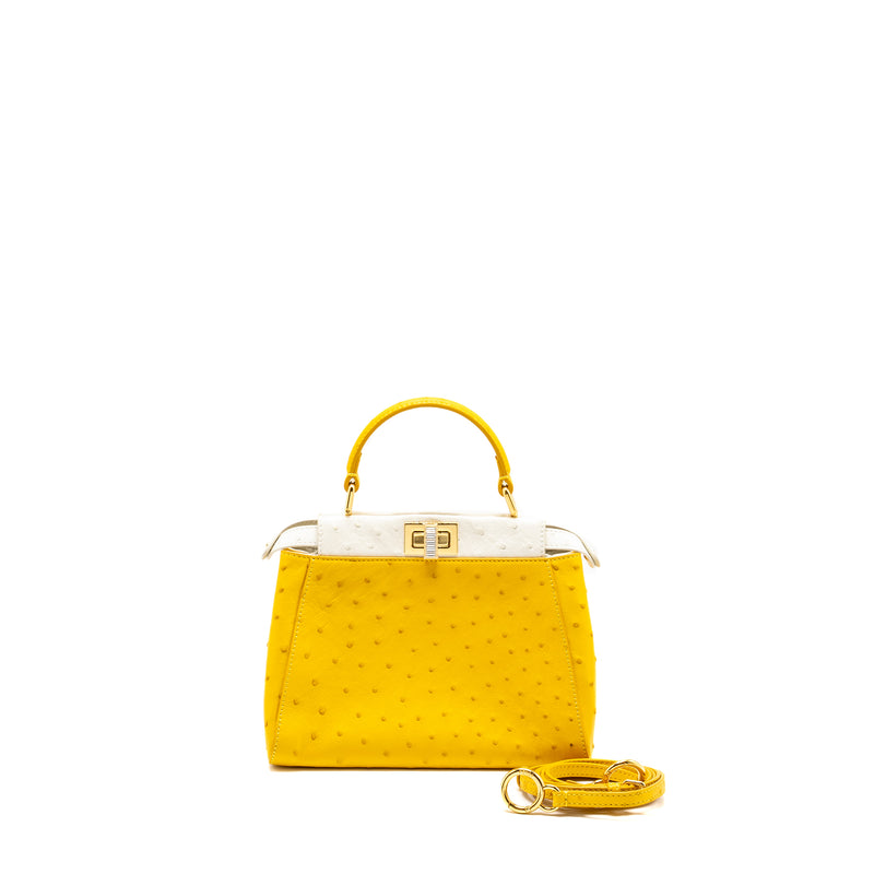 Fendi Mini Peekaboo Ostrich/Crystal Yellow/White GHW