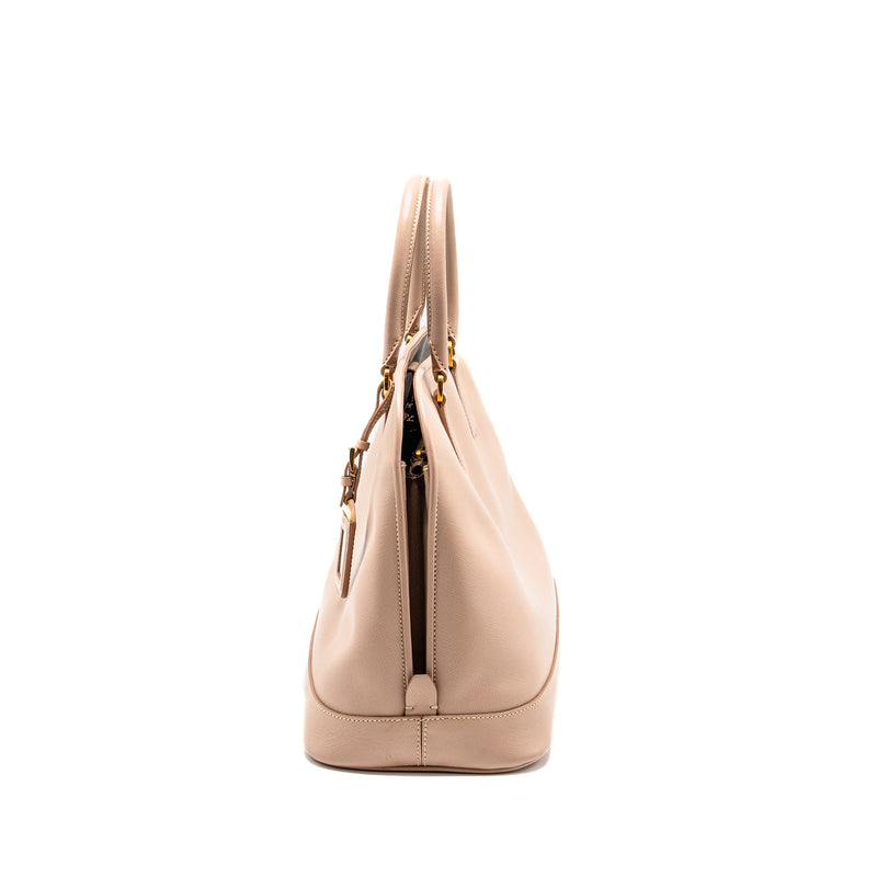 Prada Saffiano Vernice Promenade Dome Tote Leather Beige GHW