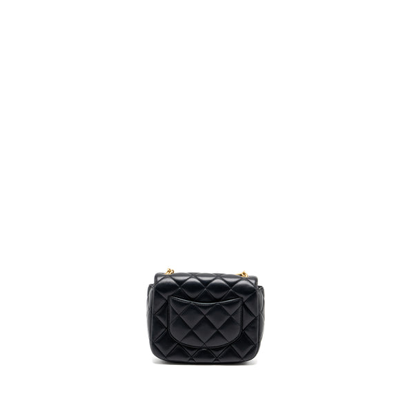 Chanel quilted flap bag with heart charm chain lambskin Black GHW (microchip)