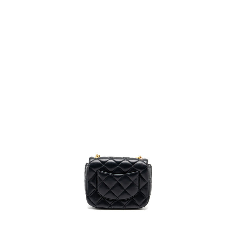 Chanel quilted flap bag with heart charm chain lambskin Black GHW (microchip)