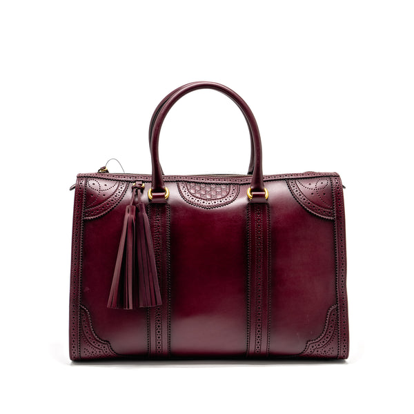 Gucci Vintage Duilio Brogue Boston Bag Calfskin Burgundy GHW