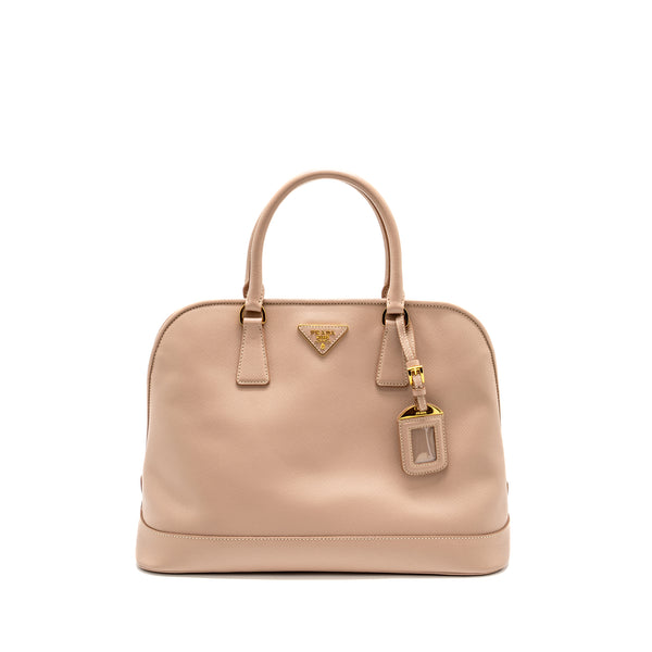 Prada Saffiano Vernice Promenade Dome Tote Leather Beige GHW