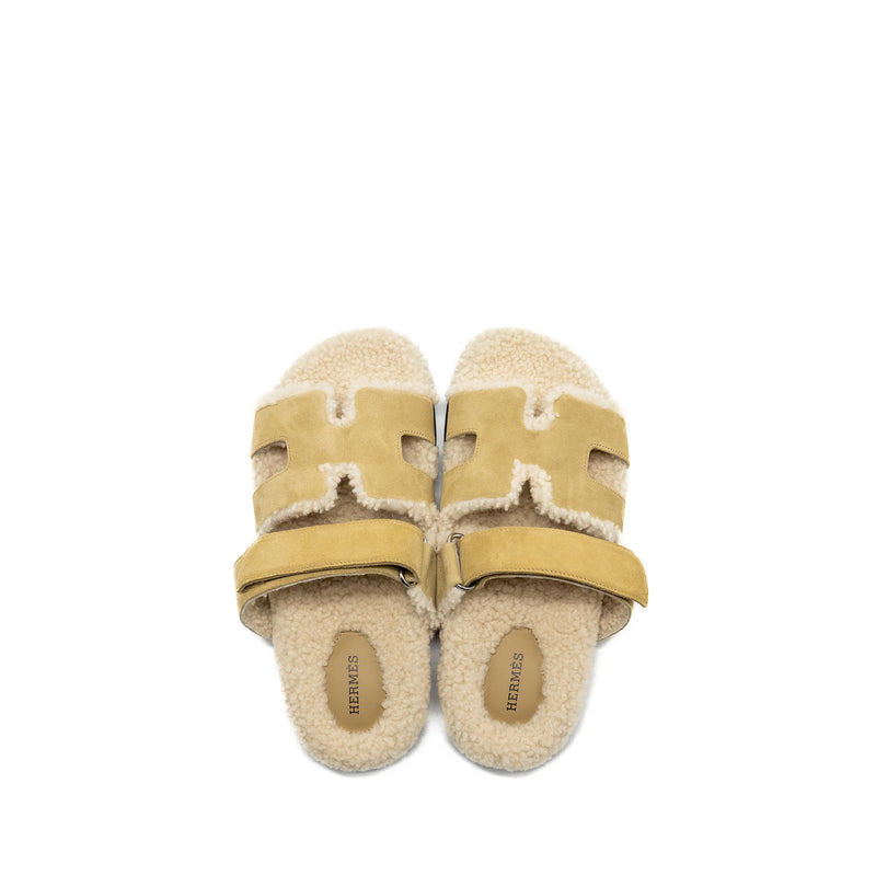 Hermes Size 37 Chypre Sandals Chèvre velours Beige Albatre