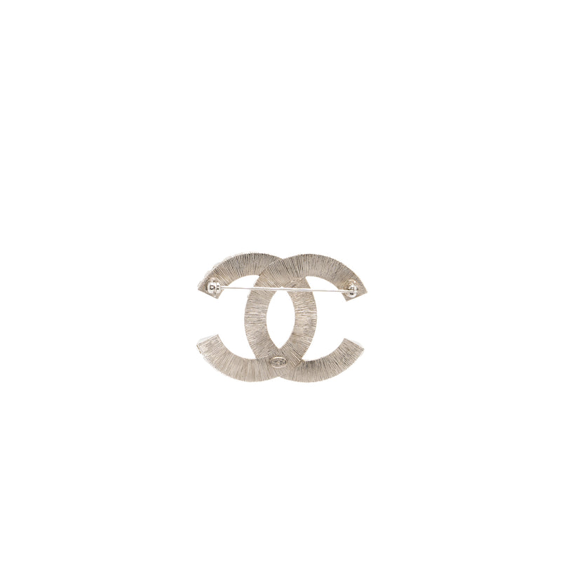 Chanel CC Crystal Brooch Silver Tone