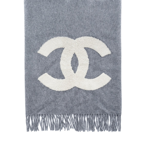 Chanel CC Logo/Letter Scarf/Shawl Cashmere Grey/White