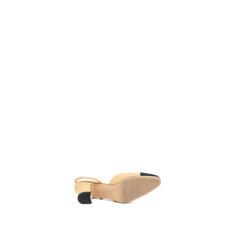 Chanel Size 41 Slingback Pumps Calfskin Beige/Black