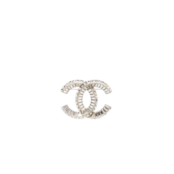 Chanel CC Crystal Brooch Silver Tone