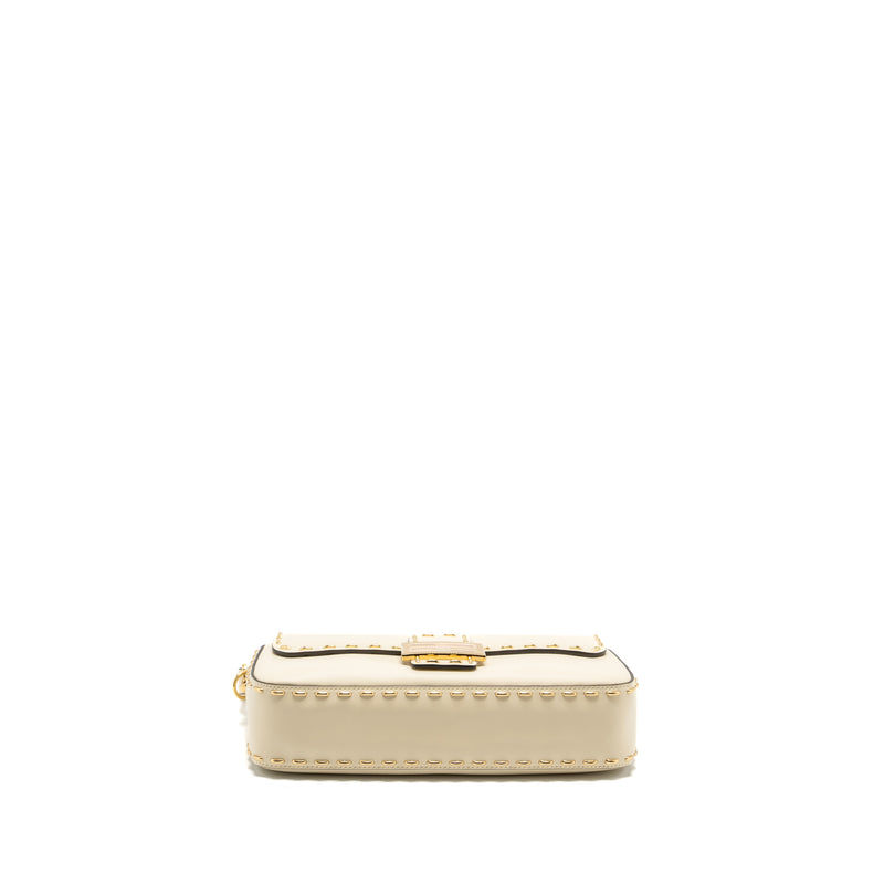 Fendi Vitello King Metal Stitch Baguette Lambskin White GHW