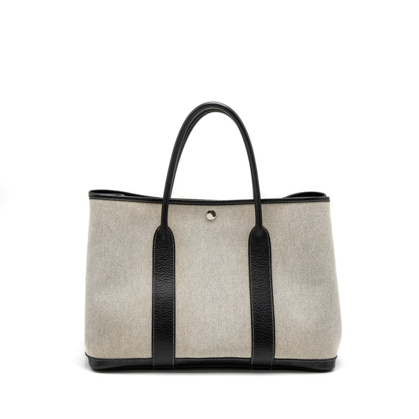 Hermes Garden Party 36 Canvas/Leather Black/White SHW Stamp Square L