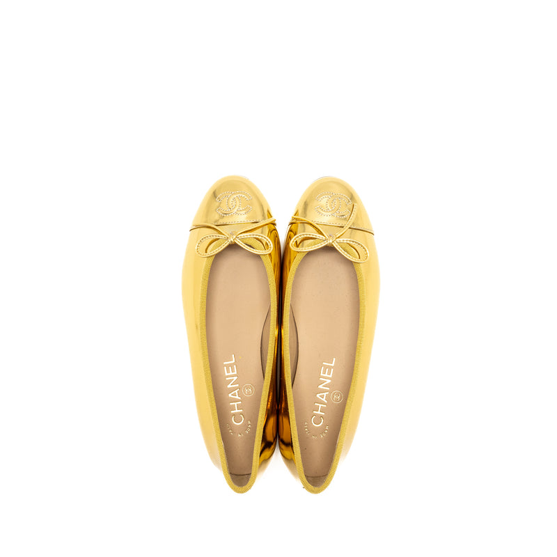 Chanel Size 36 22K Ballerinas Flat Shoes Calfskin/Patent Gold