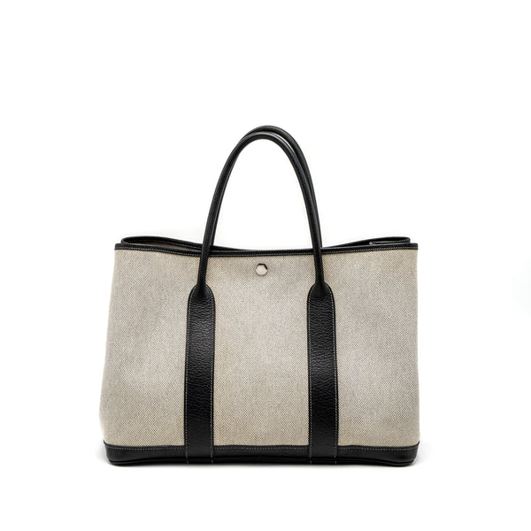 Hermes Garden Party 36 Canvas/Leather Black/White SHW Stamp Square L