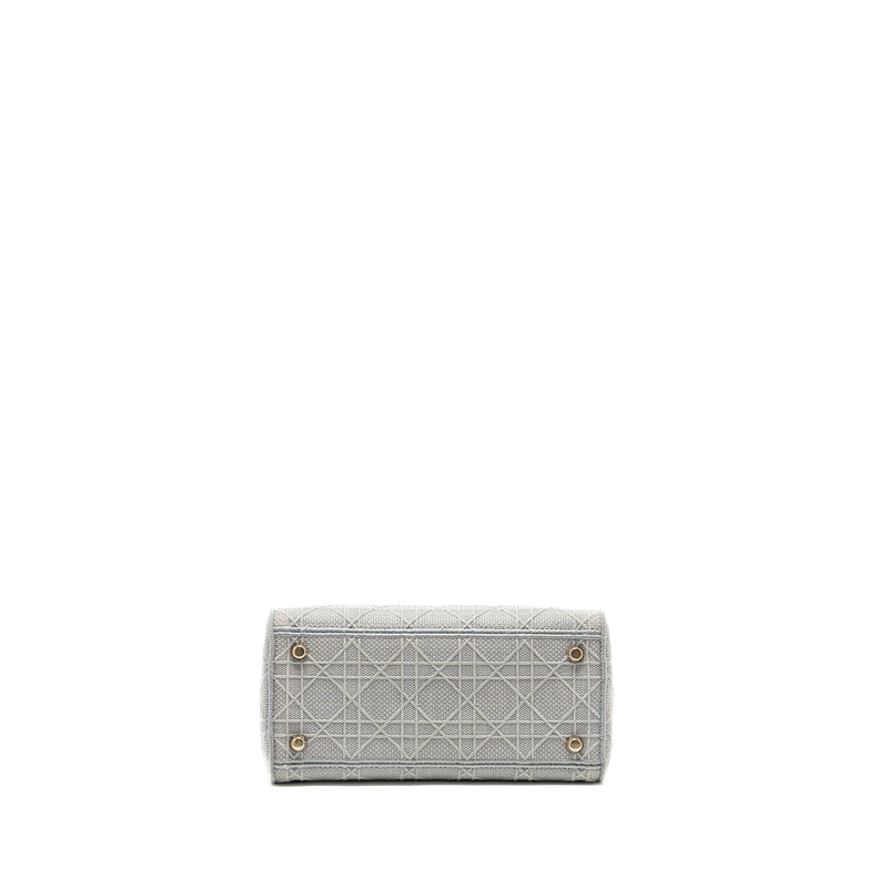 Dior Medium Lady D-Lite Bag Cannage Embroidery Grey LGHW