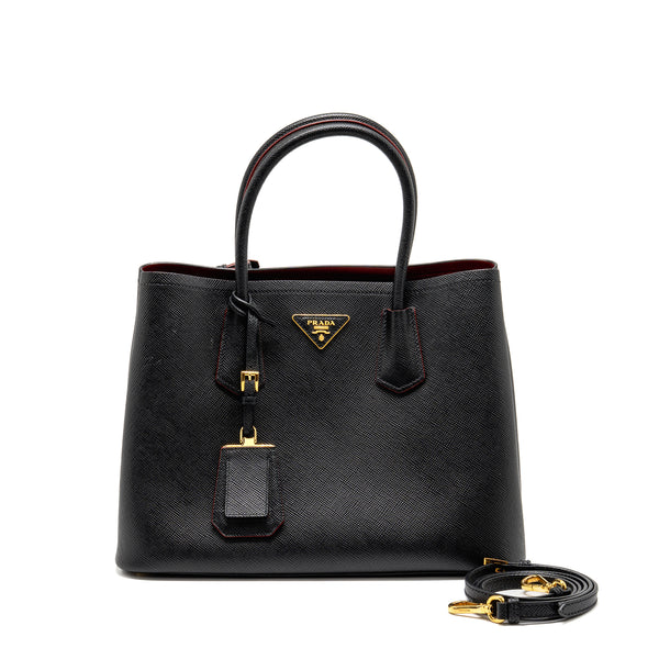 Prada double bag Saffiano calfskin black GHW