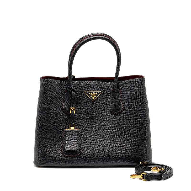 Prada double bag Saffiano calfskin black GHW