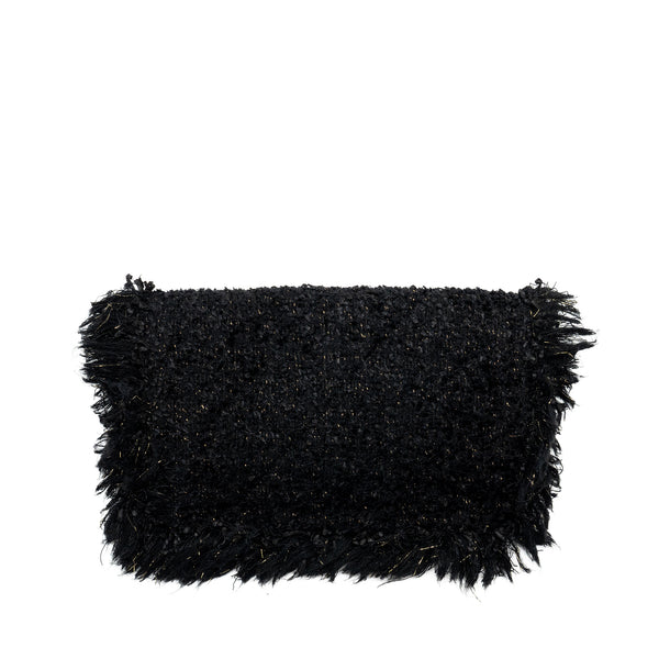 Chanel Fringe Paris Cosmopolite Clutch Tweed Black GHW