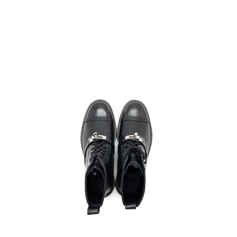Hermes Size 37.5 Funk Ankle Boot Glazed Calfskin Black SHW