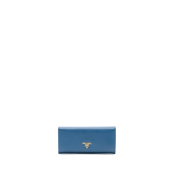 Prada Saffiano Long Wallet Calfskin Blue GHW