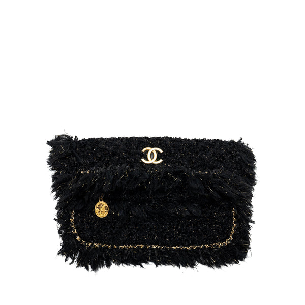 Chanel Fringe Paris Cosmopolite Clutch Tweed Black GHW