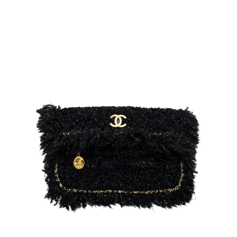 Chanel Fringe Paris Cosmopolite Clutch Tweed Black GHW