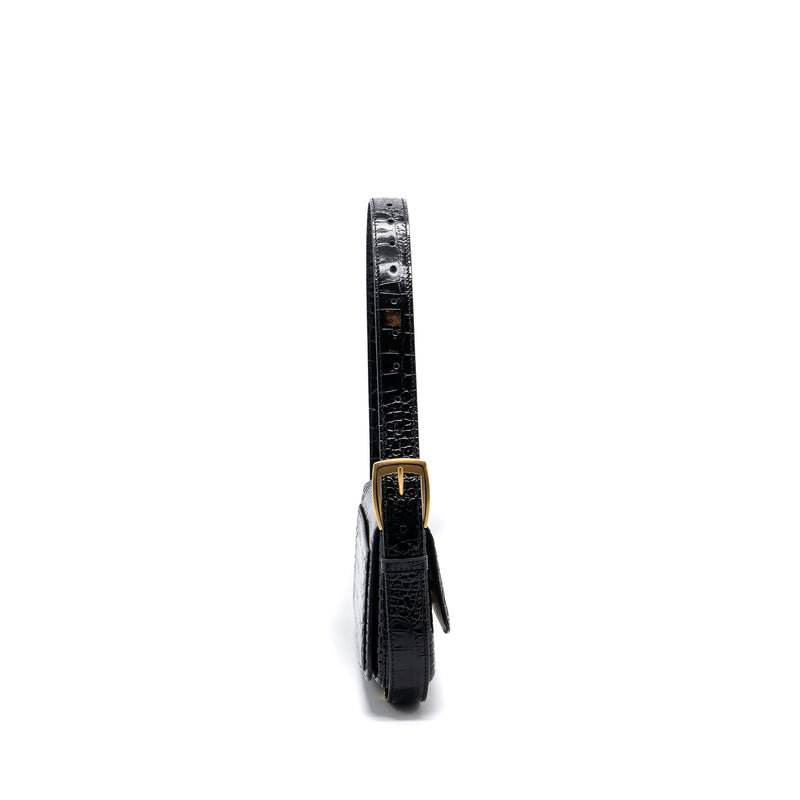 Balenciaga Ghost Sling Bag Croc Embossed Leather Black GHW