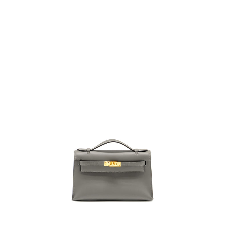 Hermes Kelly Pochette Swift Gris Meyer GHW Stamp W