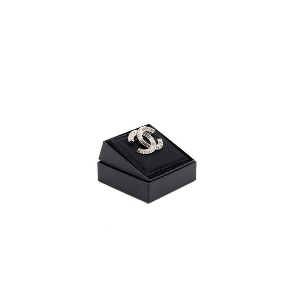 Chanel CC Crystal Brooch Silver Tone