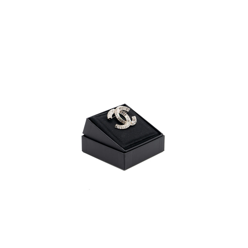Chanel CC Crystal Brooch Silver Tone