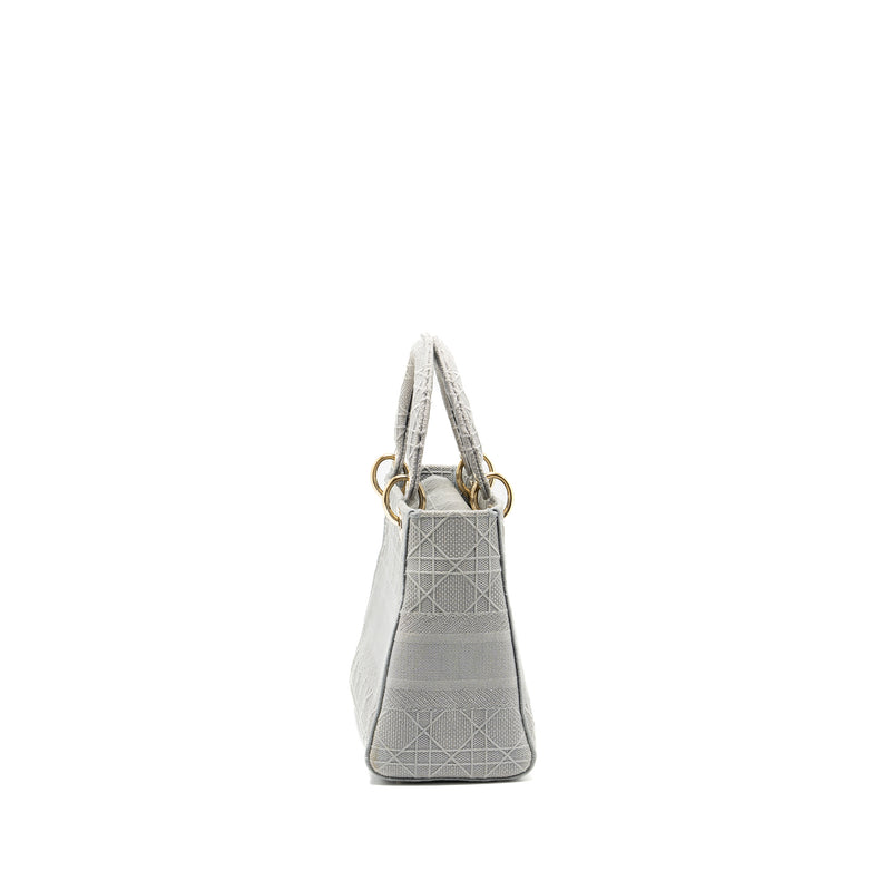 Dior Medium Lady D-Lite Bag Cannage Embroidery Grey LGHW
