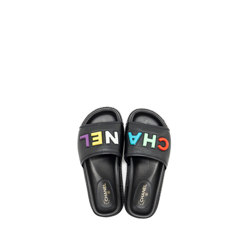 Chanel Size 35 Logo Letters Sandals/Mules Lambskin Black/ Multicolour