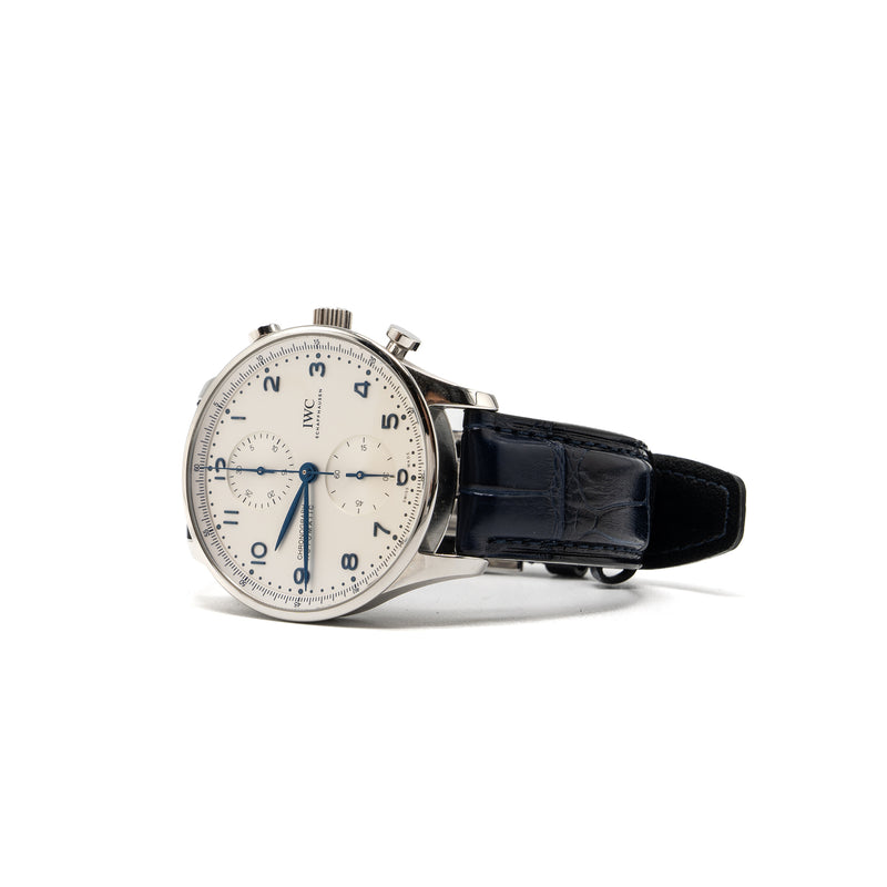 IWC 41MM Portugieser Chronograoh Stainless Steel with Blue Alligator Strap IW371605