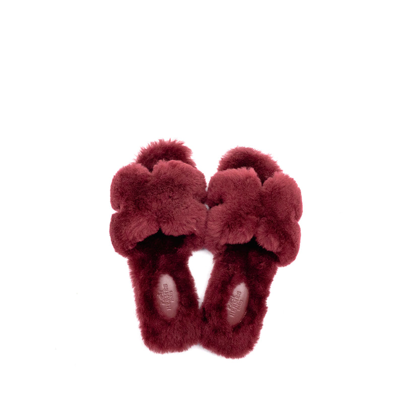 Hermes Size 36 Oran Sandals Shearling Burgundy