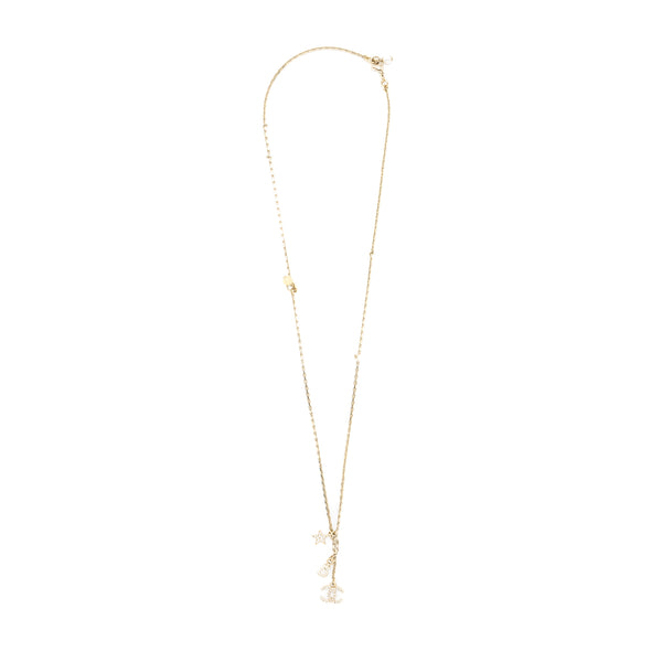 Chanel No.5/Star/CC Logo Dropped Crystal Necklace Light Gold Tone