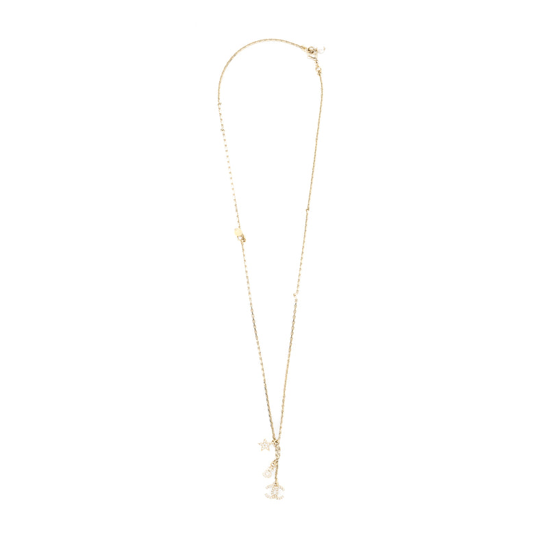 Chanel No.5/Star/CC Logo Dropped Crystal Necklace Light Gold Tone