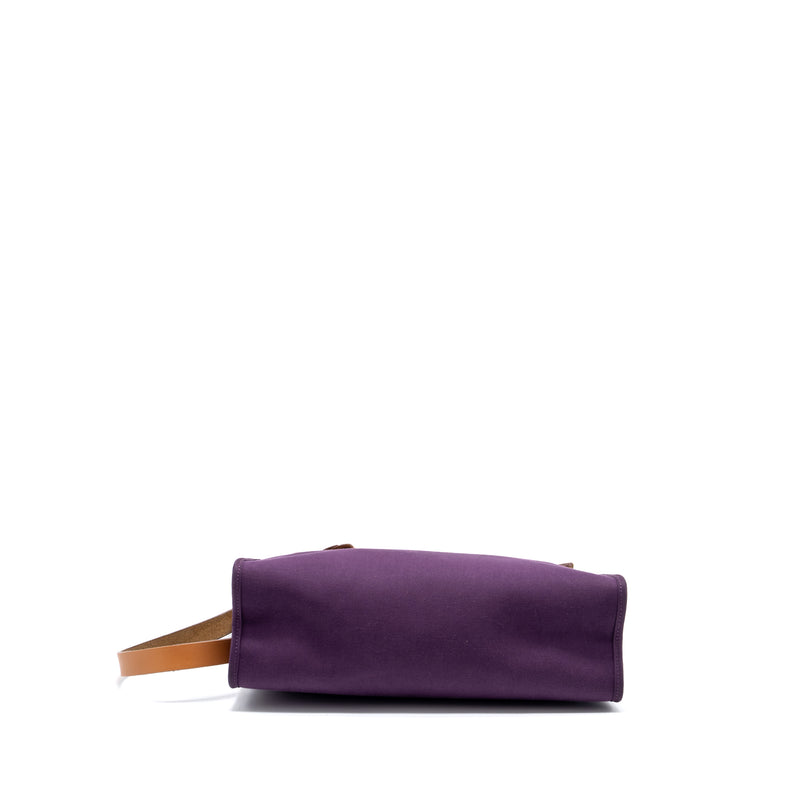 Hermes Herbag 31 Zip Bag Canvas/Hunter Leather Purple SHW Stamp Square R