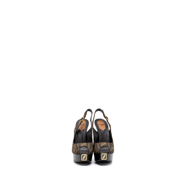Fendi Size 37 High Heal Sandals Fabric Brown