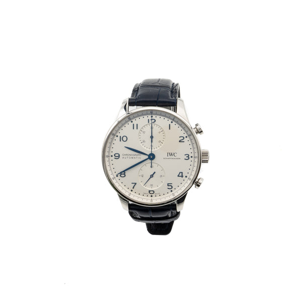 IWC 41MM Portugieser Chronograoh Stainless Steel with Blue Alligator Strap IW371605