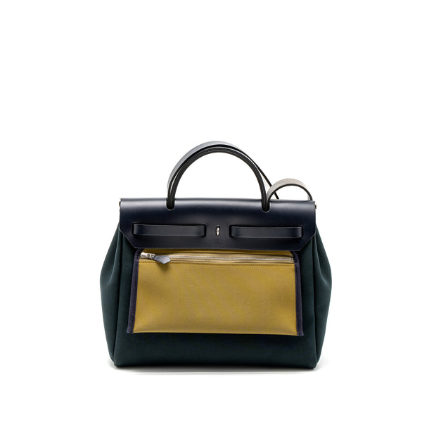 Hermes Herbag 31 Zip Bag Canvas/Vache Hunter Vert Cypres/Vert Olive/Blue Indigo SHW Stamp Z