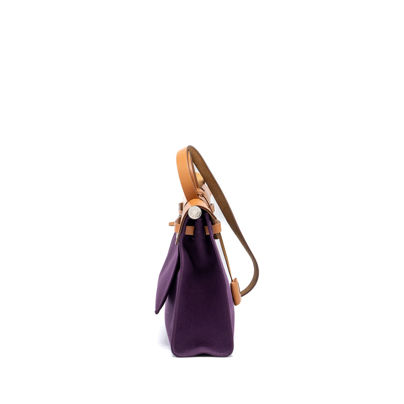 Hermes Herbag 31 Zip Bag Canvas/Hunter Leather Purple SHW Stamp Square R