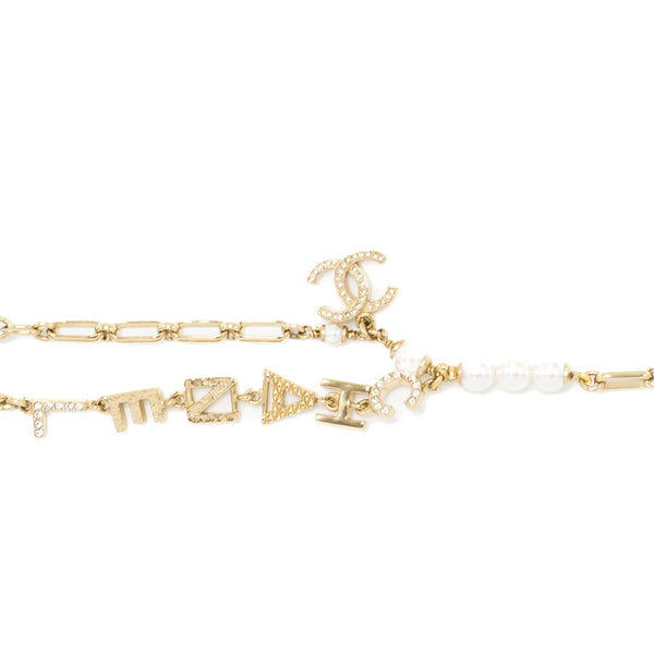 Chanel Ring Bracelet Letter/Pearl/Crystal Light Gold Tone