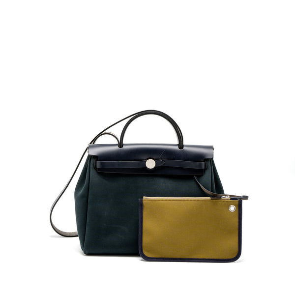 Hermes Herbag 31 Zip Bag Canvas/Vache Hunter Vert Cypres/Vert Olive/Blue Indigo SHW Stamp Z