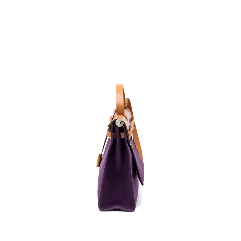 Hermes Herbag 31 Zip Bag Canvas/Hunter Leather Purple SHW Stamp Square R