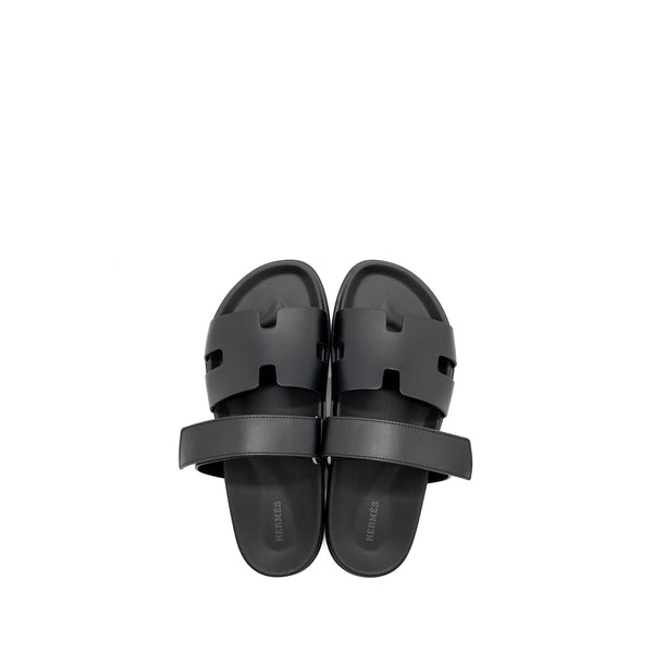 Hermes Size 44 Chypre Sandals Calfskin Black