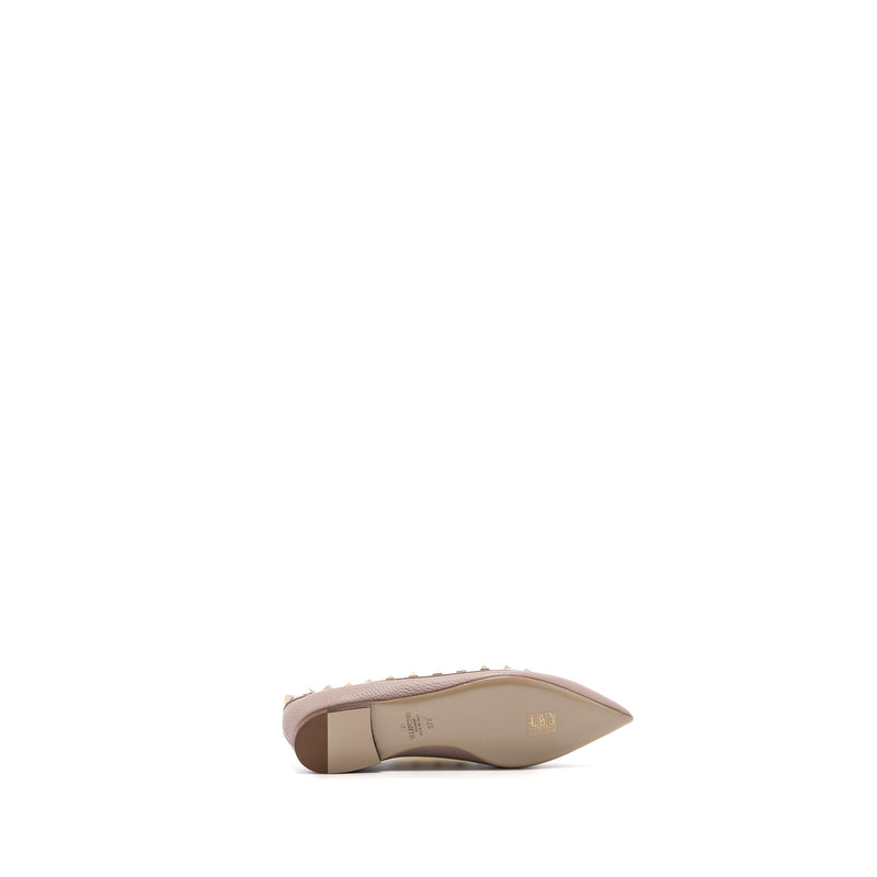 Valentino Size 37.5 Rockstud Flats Calfskin Nude GHW