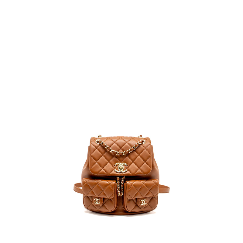 Chanel 23a Triple Pack Backpack Calfskin Caramel LGHW (microchip)