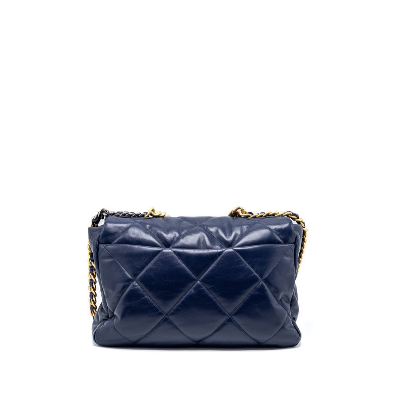 Chanel maxi 19 bag goatskin dark blue multicolour hardware