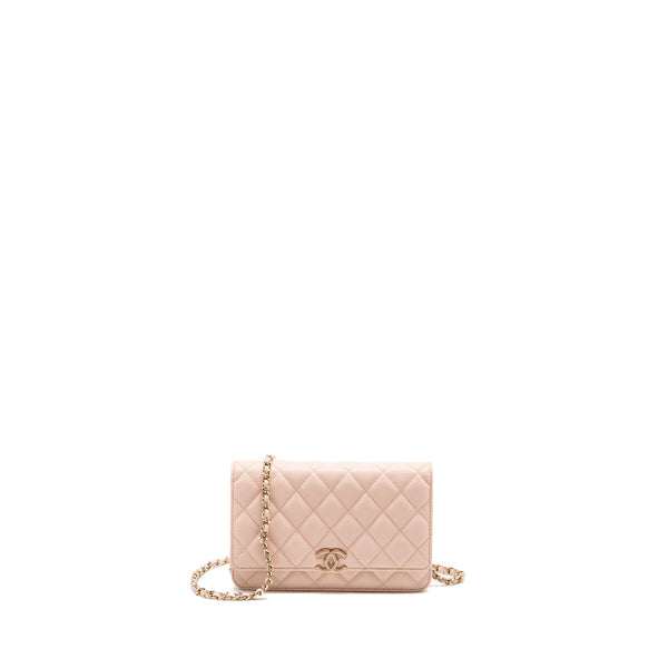 Chanel Enamel logo quilted wallet on chain caviar light pink LGHW