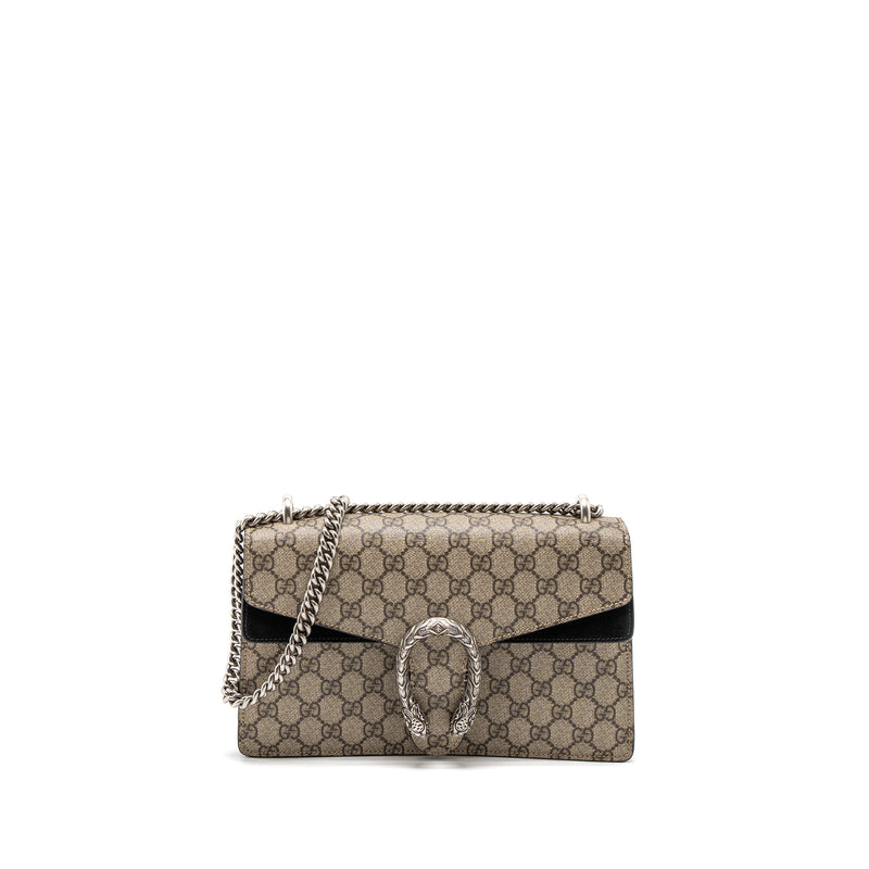 Gucci Dionysus Shoulder Bag GG Supreme Canvas Black/Brown Ruthenium Silver Hardware