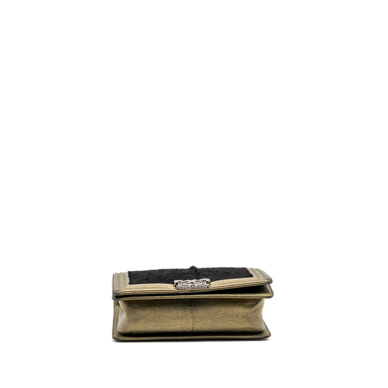 Chanel medium boy bag horsehair / calfskin black / gold ruthenium hardware